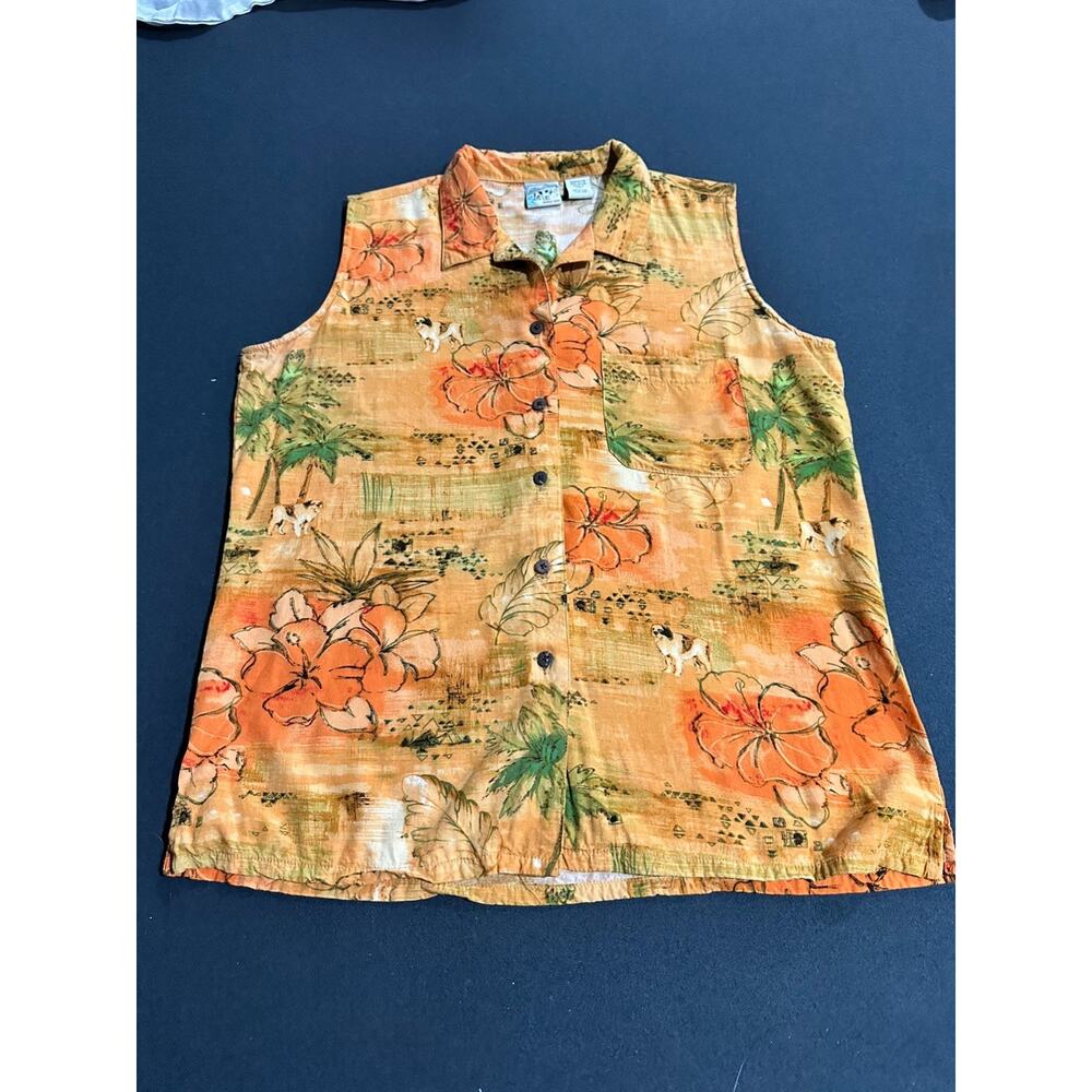 Big Dog Authentic Sleeveless Hawaiian Floral Button Front Shirt Rayon Medium